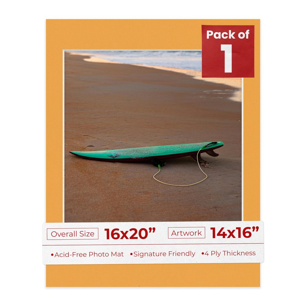 Poster Palooza 16x20 Mat Bevel Cut for 14x16 Photos - Acid Free Golden Orange Precut Matboard - For Pictures, Photos, Framing - 4-ply Thickness