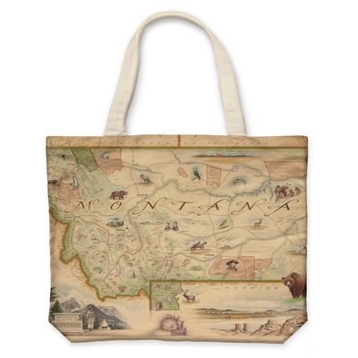 Xplorer Maps Montana Map Canvas Tote Bag with Handles, Cloth Grocery Shopping Bag, Reusable & Eco-friendly Bag, 100% Cotton, Washable, 18 wide x 15 tall