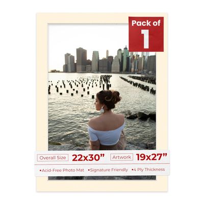 Poster Palooza 22x30 Mat Bevel Cut for 19x27 Photos - Acid Free Cream Precut Matboard - For Pictures, Photos, Framing - 4-ply Thickness
