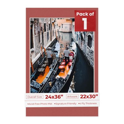 Poster Palooza 24x36 Mat Bevel Cut for 22x30 Photos - Acid Free Brick Red Precut Matboard - For Pictures, Photos, Framing - 4-ply Thickness