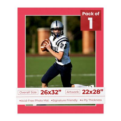 Poster Palooza 26x32 Mat Bevel Cut for 22x28 Photos - Acid Free Cardinal Red Precut Matboard - For Pictures, Photos, Framing - 4-ply Thickness