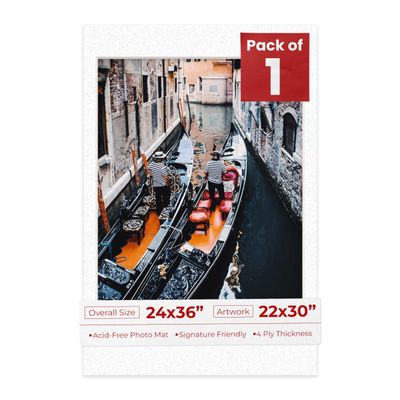 Poster Palooza 24x36 Mat Bevel Cut for 22x30 Photos - Acid Free Oyster Shell White Precut Matboard - For Pictures, Photos, Framing - 4-ply Thickness