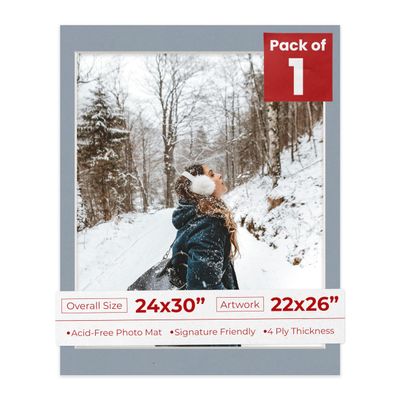 Poster Palooza 24x30 Mat Bevel Cut for 22x26 Photos - Acid Free Mid Grey Precut Matboard - For Pictures, Photos, Framing - 4-ply Thickness