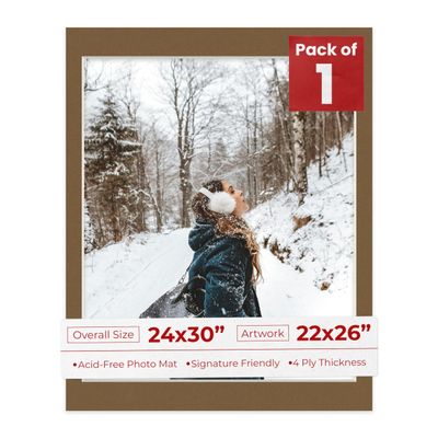 Poster Palooza 24x30 Mat Bevel Cut for 22x26 Photos - Acid Free Aged Oak Brown Precut Matboard - For Pictures, Photos, Framing - 4-ply Thickness
