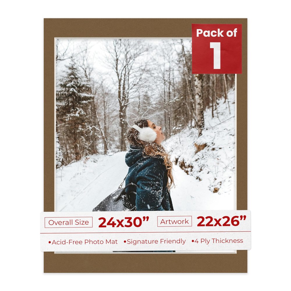 Poster Palooza 24x30 Mat Bevel Cut for 22x26 Photos - Acid Free Aged Oak Brown Precut Matboard - For Pictures, Photos, Framing - 4-ply Thickness