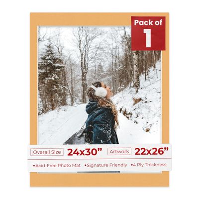 Poster Palooza 24x30 Mat Bevel Cut for 22x26 Photos - Acid Free Topaz Orange Precut Matboard - for Pictures, Photos, Framing - 4-ply Thickness