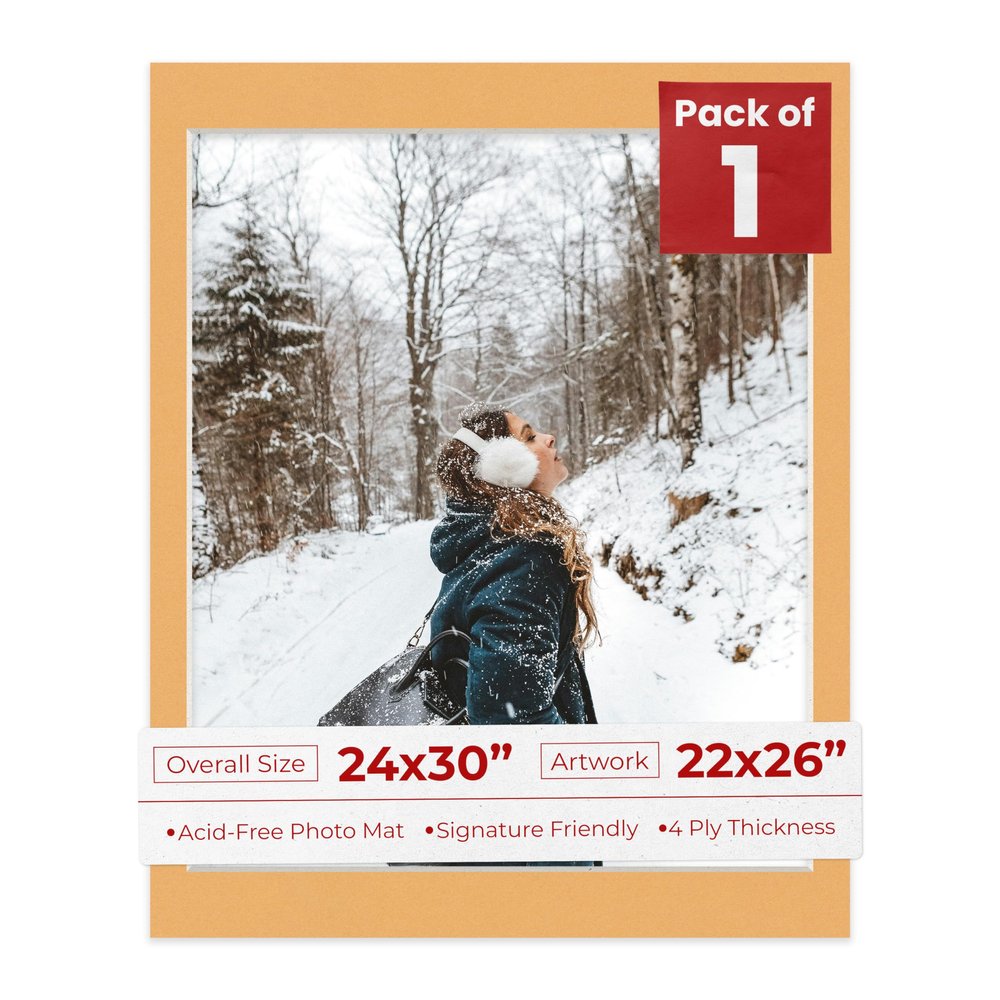 Poster Palooza 24x30 Mat Bevel Cut for 22x26 Photos - Acid Free Topaz Orange Precut Matboard - for Pictures, Photos, Framing - 4-ply Thickness