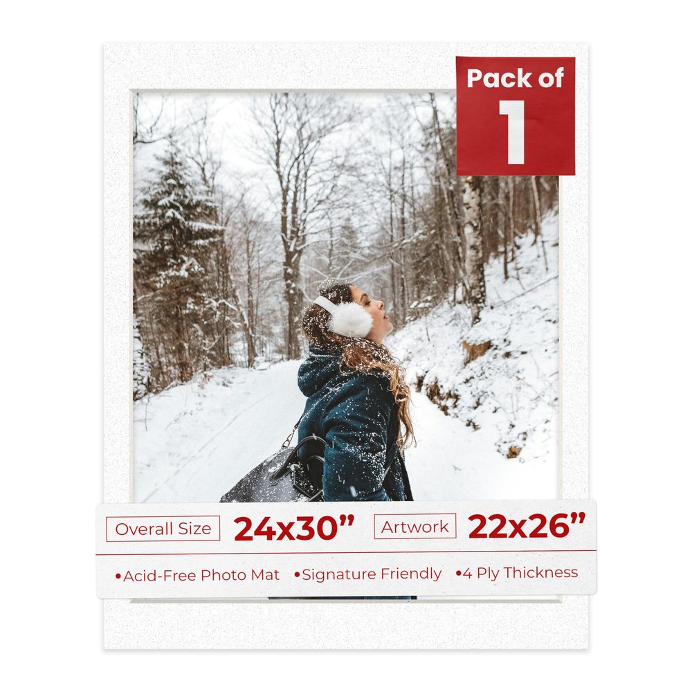 Poster Palooza 24x30 Mat Bevel Cut for 22x26 Photos - Acid Free Oyster Shell White Precut Matboard - For Pictures, Photos, Framing - 4-ply Thickness