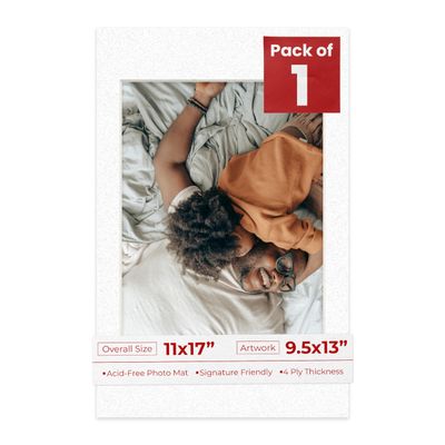 Poster Palooza 11x17 Mat Bevel Cut for 9.5x13 Photos - Acid Free Oyster Shell White Precut Matboard - For Pictures, Photos, Framing - 4-ply Thickness