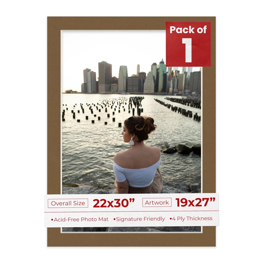 Poster Palooza 22x30 Mat Bevel Cut for 19x27 Photos - Acid Free Aged Oak Brown Precut Matboard - For Pictures, Photos, Framing - 4-ply Thickness