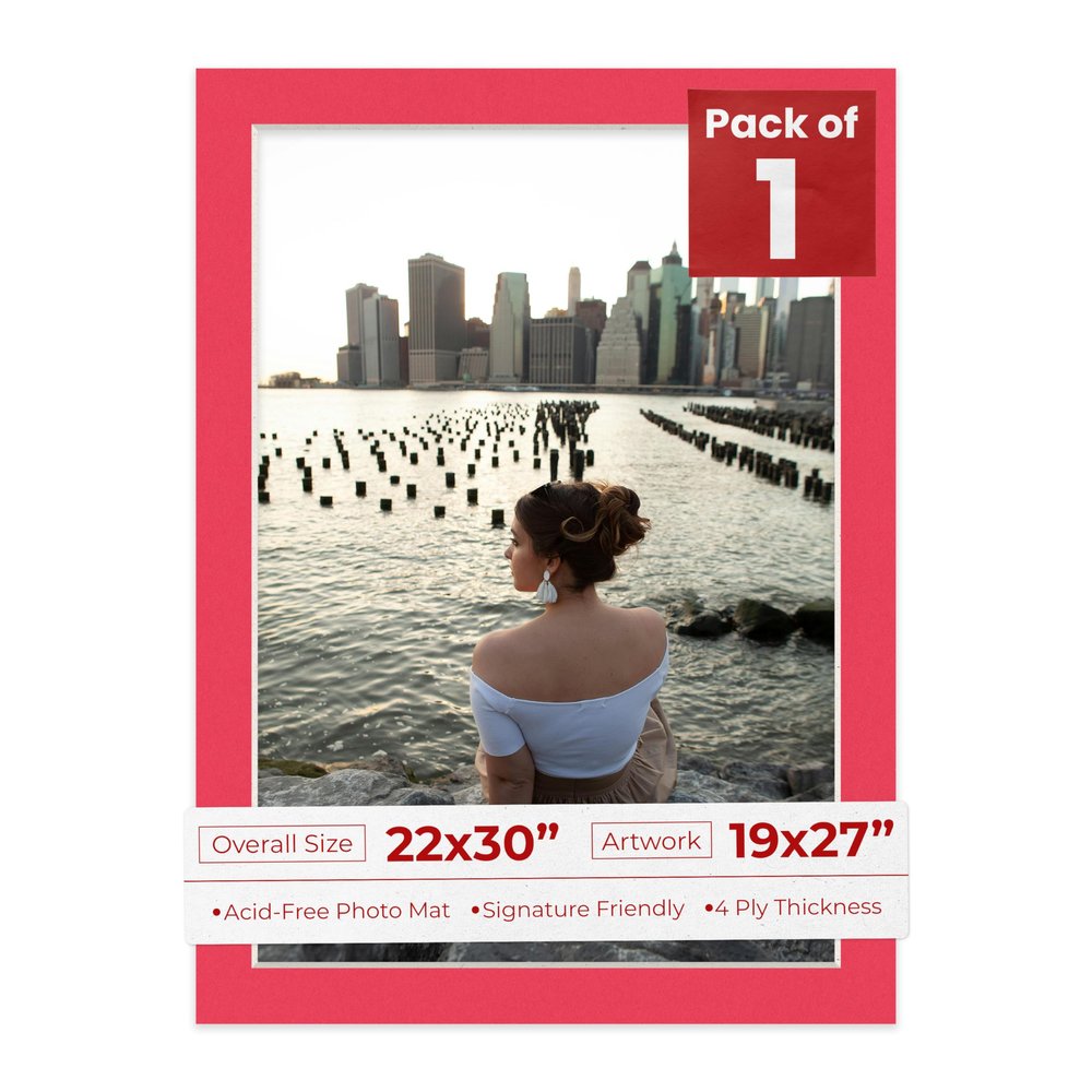 Poster Palooza 22x30 Mat Bevel Cut for 19x27 Photos - Acid Free Cardinal Red Precut Matboard - For Pictures, Photos, Framing - 4-ply Thickness