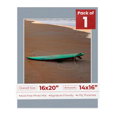 Poster Palooza 16x20 Mat Bevel Cut for 14x16 Photos - Acid Free Mid Grey Precut Matboard - For Pictures, Photos, Framing - 4-ply Thickness