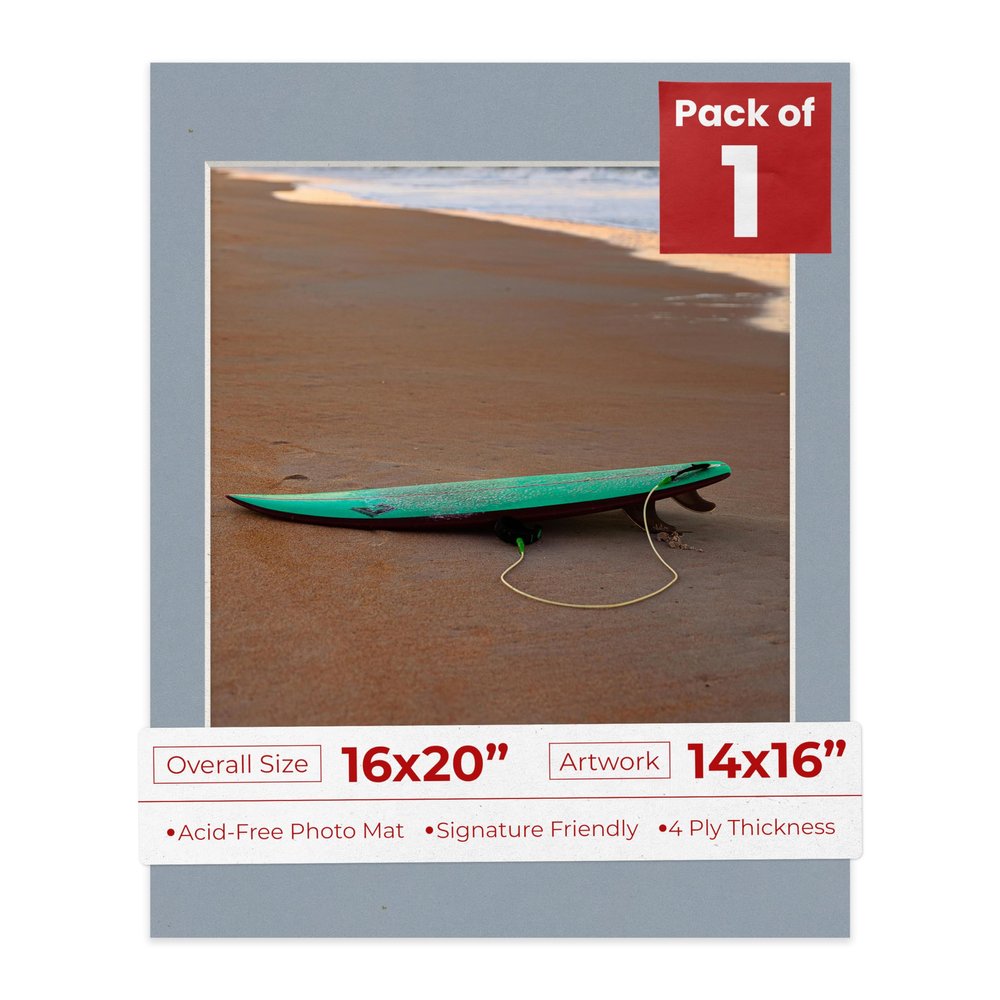 Poster Palooza 16x20 Mat Bevel Cut for 14x16 Photos - Acid Free Mid Grey Precut Matboard - For Pictures, Photos, Framing - 4-ply Thickness
