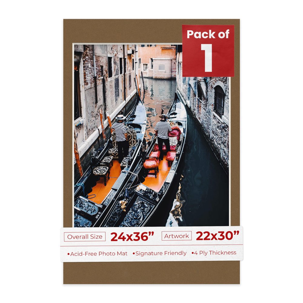 Poster Palooza 24x36 Mat Bevel Cut for 22x30 Photos - Acid Free Aged Oak Brown Precut Matboard - For Pictures, Photos, Framing - 4-ply Thickness