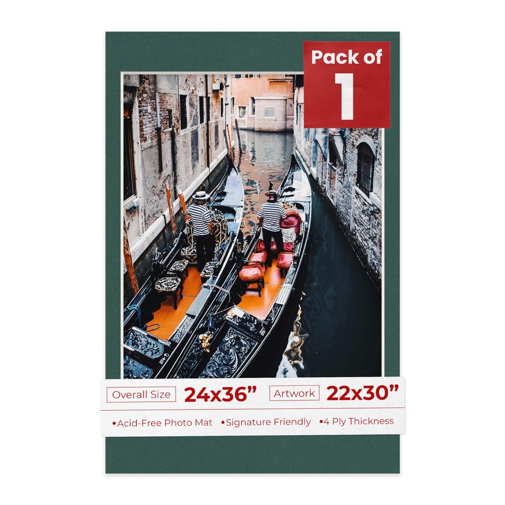 Poster Palooza 24x36 Mat Bevel Cut for 22x30 Photos - Acid Free Forest Green Precut Matboard - For Pictures, Photos, Framing - 4-ply Thickness