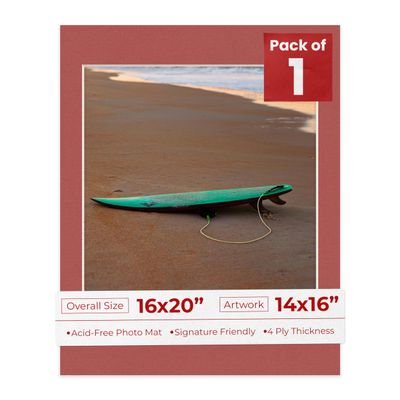 Poster Palooza 16x20 Mat Bevel Cut for 14x16 Photos - Acid Free Brick Red Precut Matboard - For Pictures, Photos, Framing - 4-ply Thickness