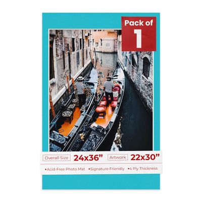 Poster Palooza 24x36 Mat Bevel Cut for 22x30 Photos - Acid Free Aquamarine Blue Precut Matboard - For Pictures, Photos, Framing - 4-ply Thickness
