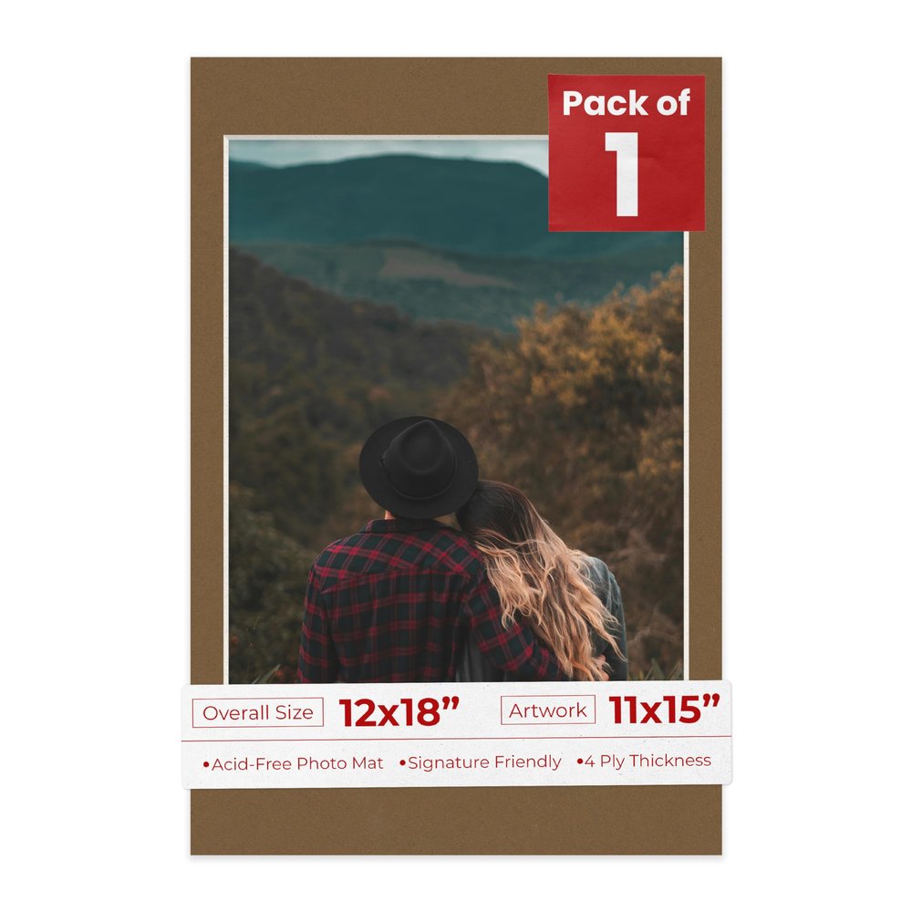 Poster Palooza 12x18 Mat Bevel Cut for 11x15 Photos - Acid Free Aged Oak Brown Precut Matboard - For Pictures, Photos, Framing - 4-ply Thickness