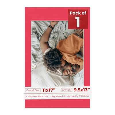 Poster Palooza 11x17 Mat Bevel Cut for 9.5x13 Photos - Acid Free Cardinal Red Precut Matboard - For Pictures, Photos, Framing - 4-ply Thickness