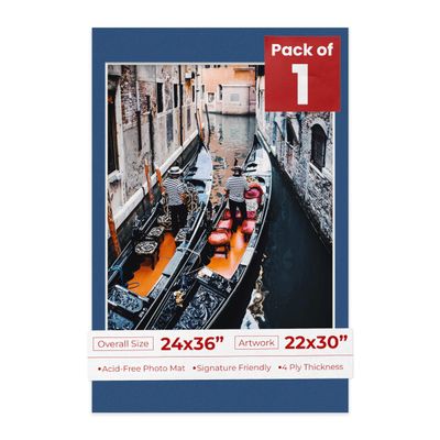 Poster Palooza 24x36 Mat Bevel Cut for 22x30 Photos - Acid Free Bottle Blue Precut Matboard - For Pictures, Photos, Framing - 4-ply Thickness