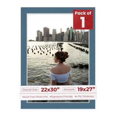 Poster Palooza 22x30 Mat Bevel Cut for 19x27 Photos - Acid Free Steel Blue Precut Matboard - For Pictures, Photos, Framing - 4-ply Thickness