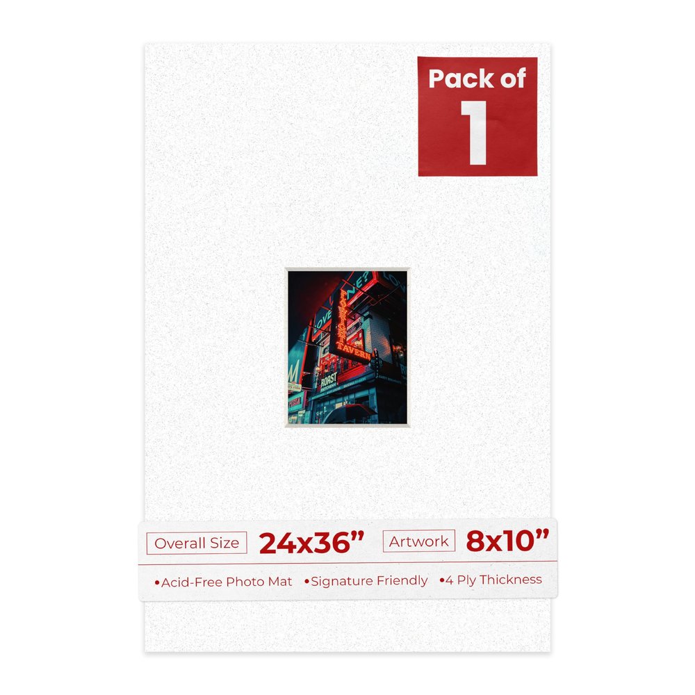 Poster Palooza 24x36 Mat Bevel Cut for 8x10 Photos - Acid Free Oyster Shell White Precut Matboard - For Pictures, Photos, Framing - 4-ply Thickness