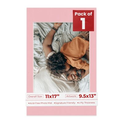 Poster Palooza 11x17 Mat Bevel Cut for 9.5x13 Photos - Acid Free Pink Precut Matboard - For Pictures, Photos, Framing - 4-ply Thickness
