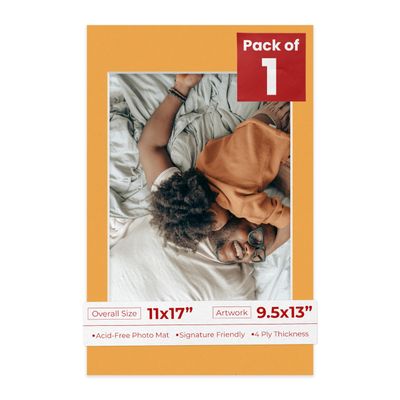 Poster Palooza 11x17 Mat Bevel Cut for 9.5x13 Photos - Acid Free Golden Orange Precut Matboard - For Pictures, Photos, Framing - 4-ply Thickness