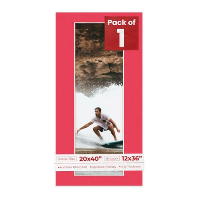 Poster Palooza 20x40 Mat Bevel Cut for 12x36 Photos - Acid Free Cardinal Red Precut Matboard - For Pictures, Photos, Framing - 4-ply Thickness