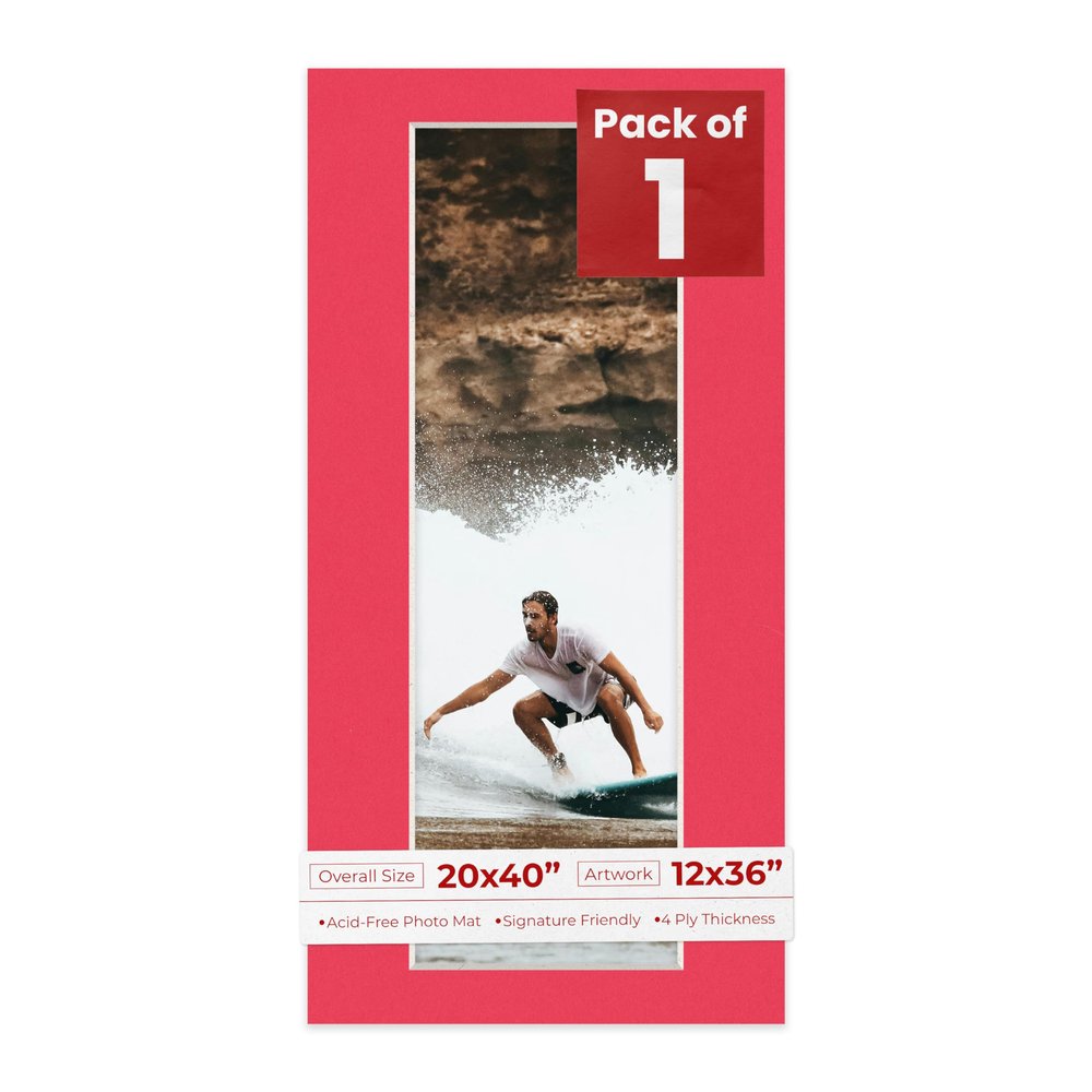 Poster Palooza 20x40 Mat Bevel Cut for 12x36 Photos - Acid Free Cardinal Red Precut Matboard - For Pictures, Photos, Framing - 4-ply Thickness