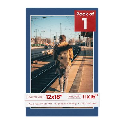 Poster Palooza 12x18 Mat Bevel Cut for 11x16 Photos - Acid Free Bottle Blue Precut Matboard - For Pictures, Photos, Framing - 4-ply Thickness
