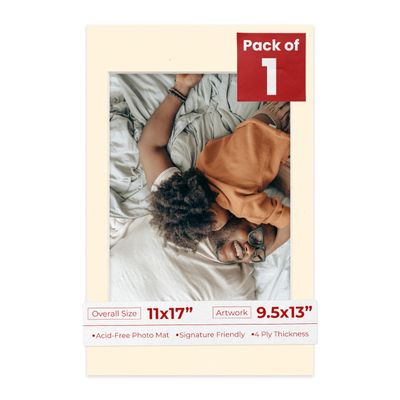 Poster Palooza 11x17 Mat Bevel Cut for 9.5x13 Photos - Acid Free Cream Precut Matboard - for Pictures, Photos, Framing - 4-ply Thickness