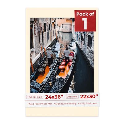 Poster Palooza 24x36 Mat Bevel Cut for 22x30 Photos - Acid Free Cream Precut Matboard - for Pictures, Photos, Framing - 4-ply Thickness