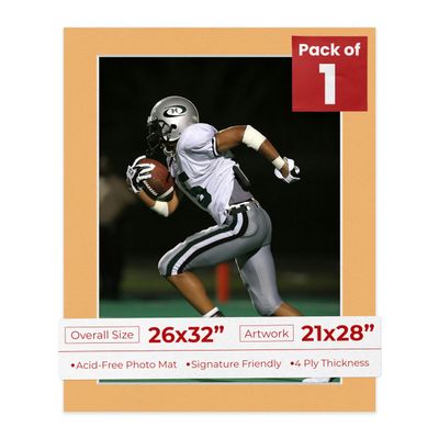 Poster Palooza 26x32 Mat Bevel Cut for 21x28 Photos - Acid Free Topaz Orange Precut Matboard - For Pictures, Photos, Framing - 4-ply Thickness