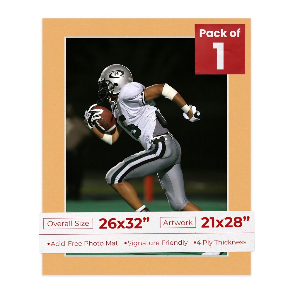 Poster Palooza 26x32 Mat Bevel Cut for 21x28 Photos - Acid Free Topaz Orange Precut Matboard - For Pictures, Photos, Framing - 4-ply Thickness