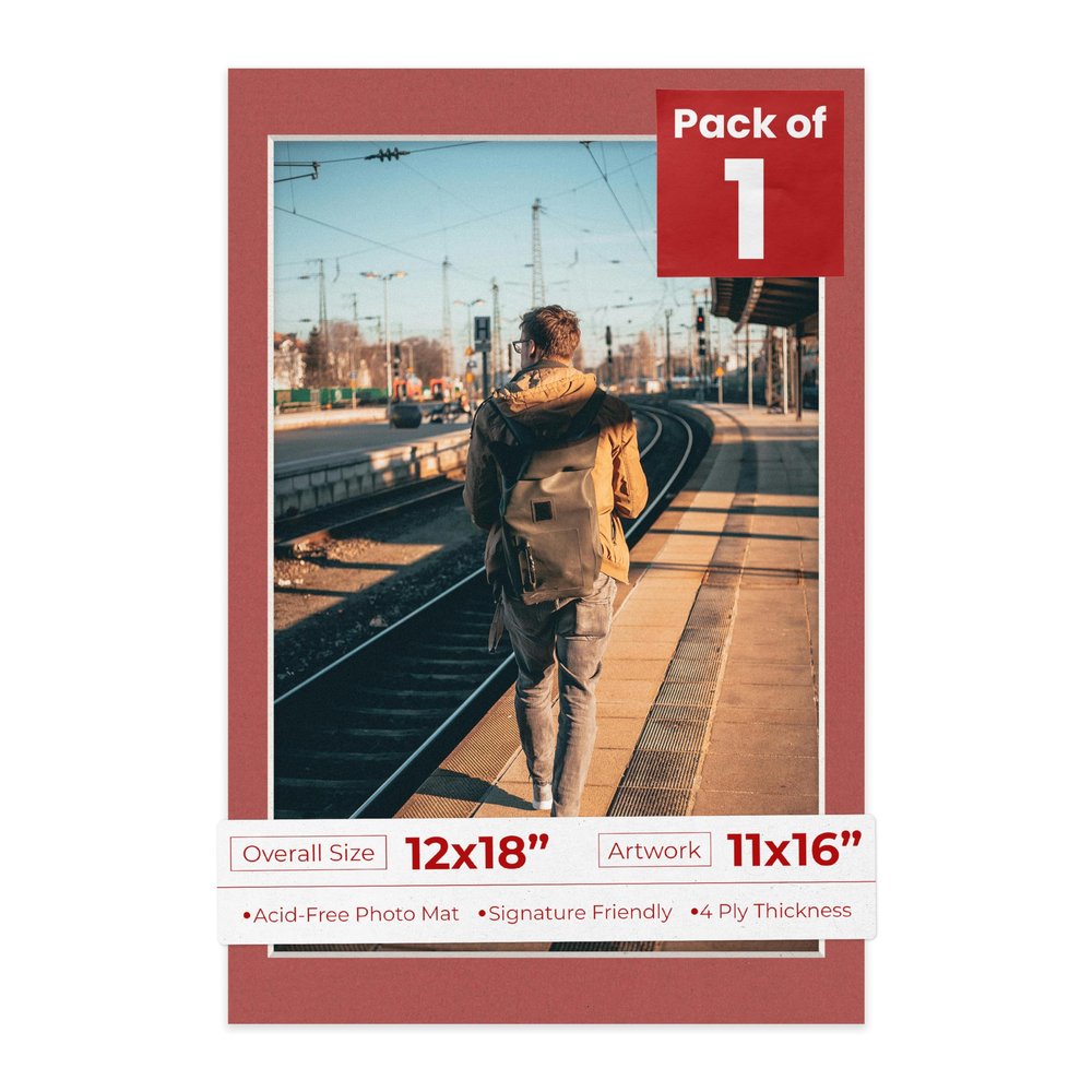 Poster Palooza 12x18 Mat Bevel Cut for 11x16 Photos - Acid Free Brick Red Precut Matboard - For Pictures, Photos, Framing - 4-ply Thickness