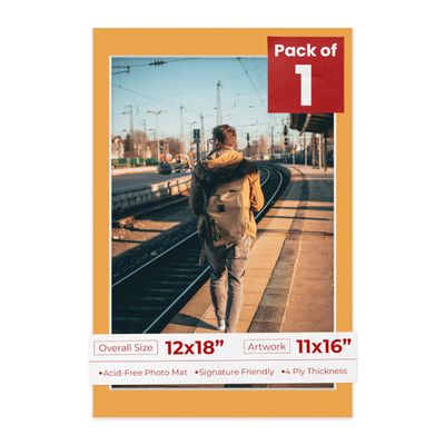 Poster Palooza 12x18 Mat Bevel Cut for 11x16 Photos - Acid Free Golden Orange Precut Matboard - For Pictures, Photos, Framing - 4-ply Thickness