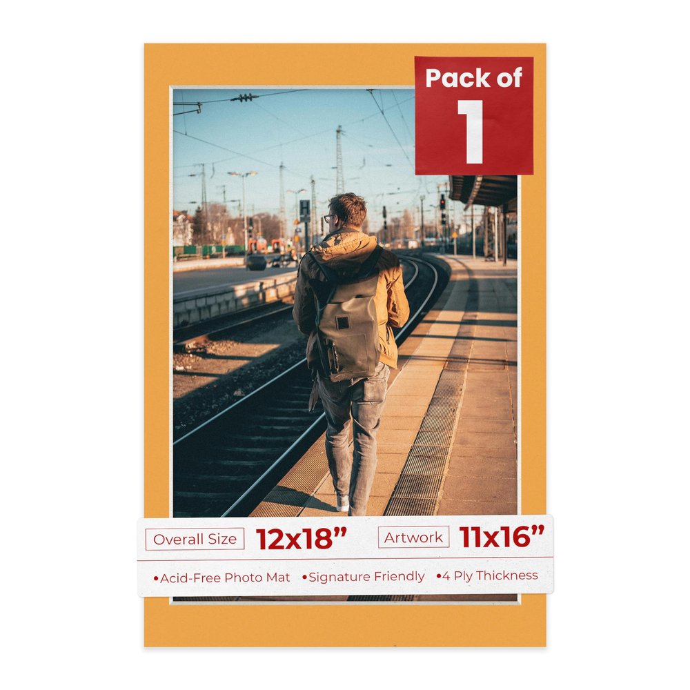 Poster Palooza 12x18 Mat Bevel Cut for 11x16 Photos - Acid Free Golden Orange Precut Matboard - For Pictures, Photos, Framing - 4-ply Thickness