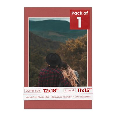 Poster Palooza 12x18 Mat Bevel Cut for 11x15 Photos - Acid Free Brick Red Precut Matboard - for Pictures, Photos, Framing - 4-ply Thickness