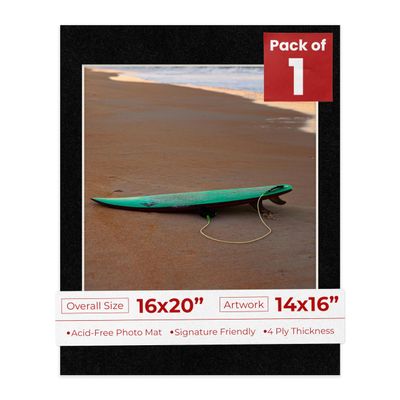 Poster Palooza 16x20 Mat Bevel Cut for 14x16 Photos - Acid Free Black with Black Core Precut Matboard - For Pictures, Photos, Framing - 4-ply Thickness