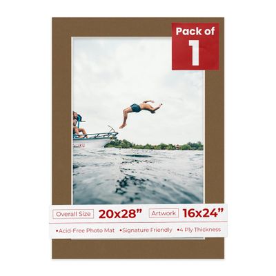 20x28 Mat Bevel Cut for 16x24 Photos - Acid Free Aged Oak Brown Precut Matboard With Backing Board and Crystal Clear, Self Seal Mat Bag - For Pictures, Framing - 4-ply Thickness
