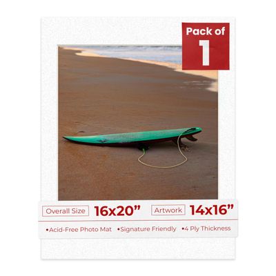 Poster Palooza 16x20 Mat Bevel Cut for 14x16 Photos - Acid Free Oyster Shell White Precut Matboard - For Pictures, Photos, Framing - 4-ply Thickness