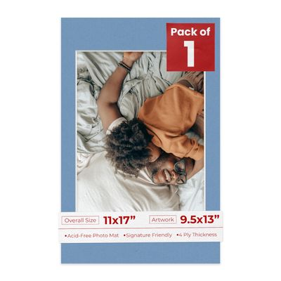 Poster Palooza 11x17 Mat Bevel Cut for 9.5x13 Photos - Acid Free Brittany Blue Precut Matboard - For Pictures, Photos, Framing - 4-ply Thickness