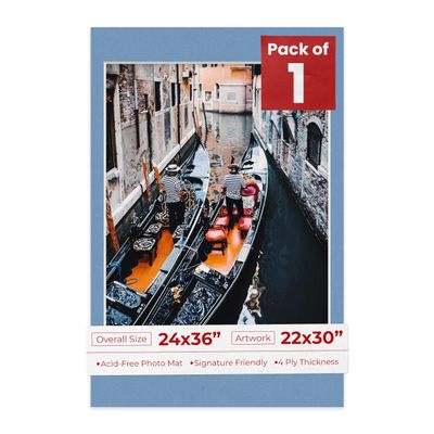 Poster Palooza 24x36 Mat Bevel Cut for 22x30 Photos - Acid Free Brittany Blue Precut Matboard - For Pictures, Photos, Framing - 4-ply Thickness