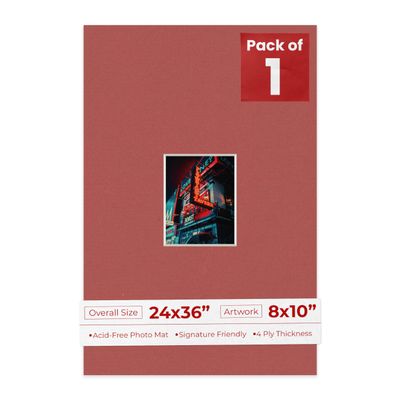 Poster Palooza 24x36 Mat Bevel Cut for 8x10 Photos - Acid Free Brick Red Precut Matboard - For Pictures, Photos, Framing - 4-ply Thickness