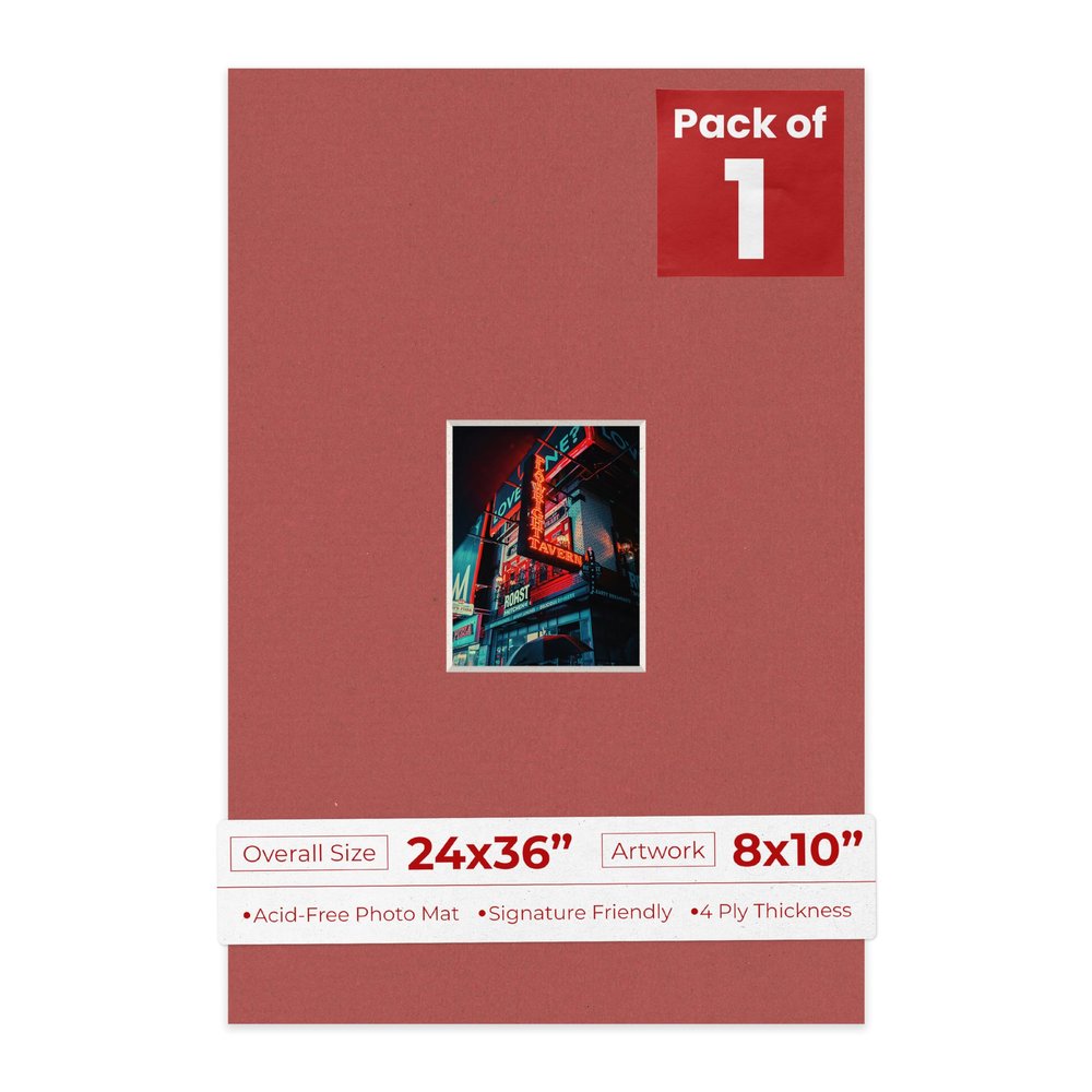 Poster Palooza 24x36 Mat Bevel Cut for 8x10 Photos - Acid Free Brick Red Precut Matboard - For Pictures, Photos, Framing - 4-ply Thickness
