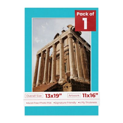 Poster Palooza 13x19 Mat Bevel Cut for 11x16 Photos - Acid Free Aquamarine Blue Precut Matboard - For Pictures, Photos, Framing - 4-ply Thickness