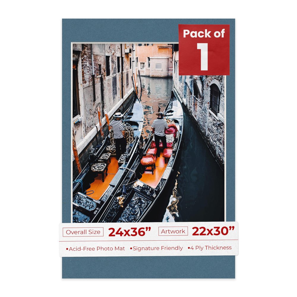 Poster Palooza 24x36 Mat Bevel Cut for 22x30 Photos - Acid Free Steel Blue Precut Matboard - for Pictures, Photos, Framing - 4-ply Thickness