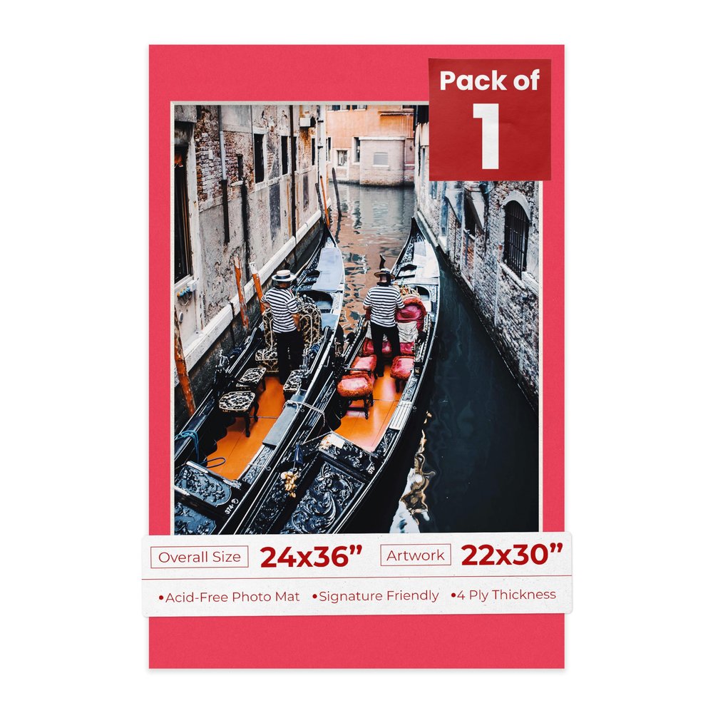 Poster Palooza 24x36 Mat Bevel Cut for 22x30 Photos - Acid Free Cardinal Red Precut Matboard - For Pictures, Photos, Framing - 4-ply Thickness