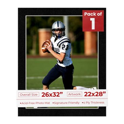Poster Palooza 26x32 Mat Bevel Cut for 22x28 Photos - Acid Free Black with Black Core Precut Matboard - For Pictures, Photos, Framing - 4-ply Thickness